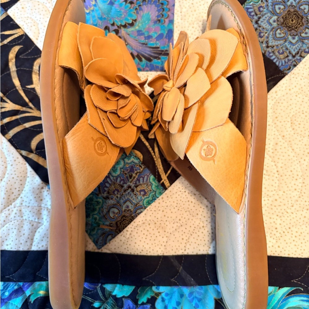 Born Tan Floral Leather Slide Mules - Picture 4 of 5